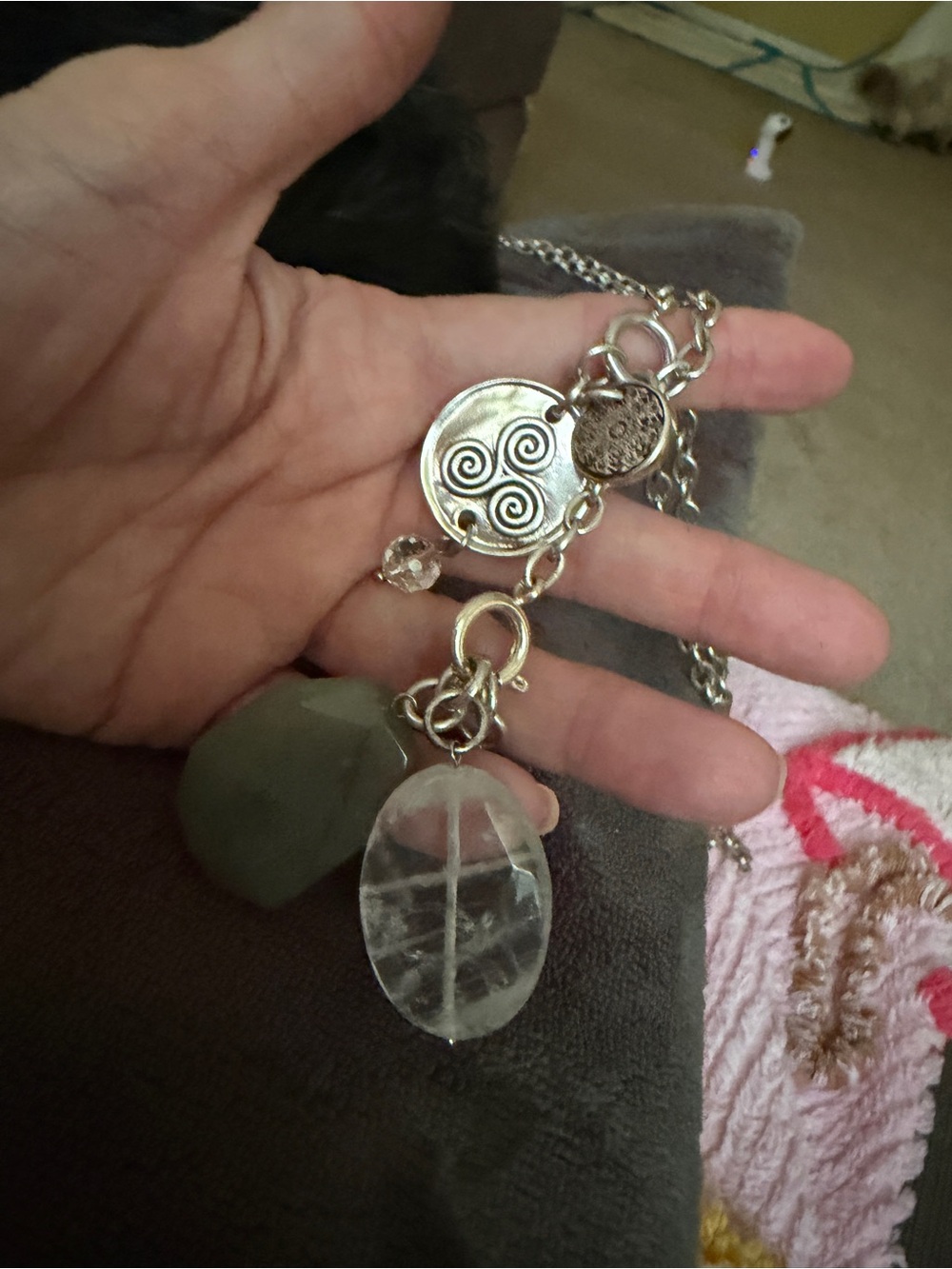Katia Desi Clear Quartz Pendant Necklace with Silver Medallions - Women Jewelry
